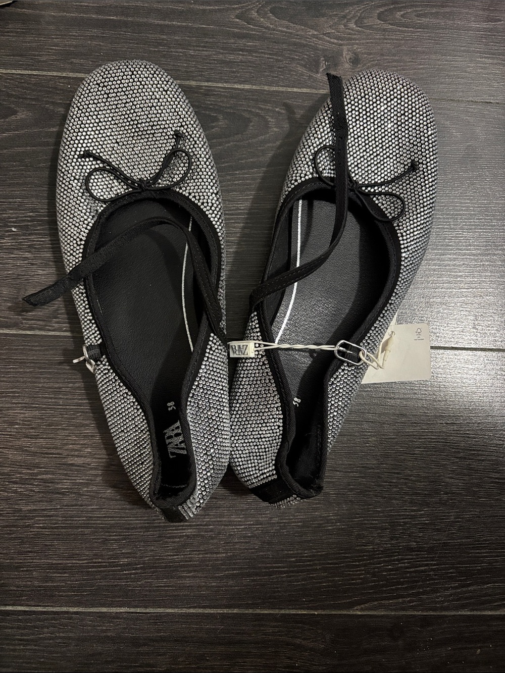 Zara Black & Silver Sparkle Ballerina Flats with Bow